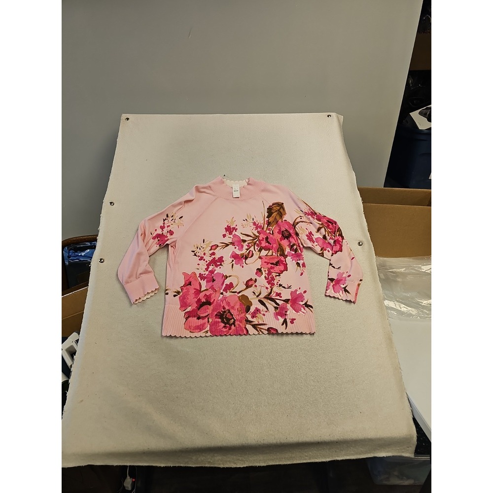 Talbots Sweater Womens Sz Large‎ Pink Floral Cotton  Turtleneck Long Sleeve New